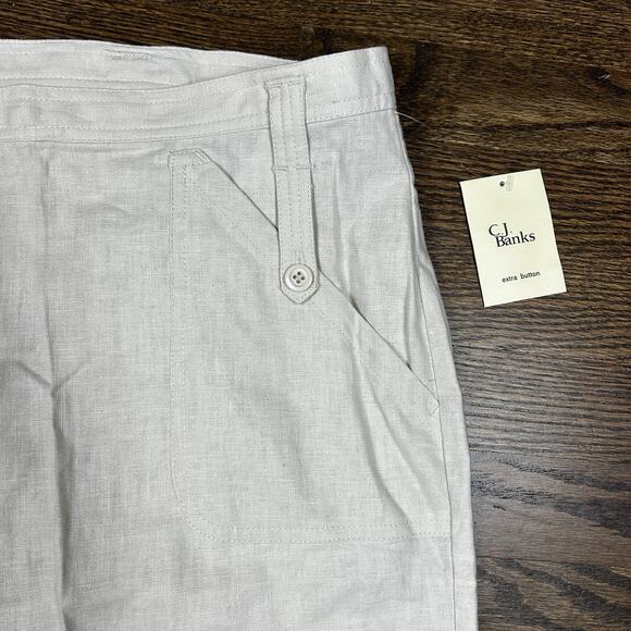 CJ Banks Pants Womens 22W Plus White Linen Cropped Button Tab Beach Resort NWT - Picture 2 of 12